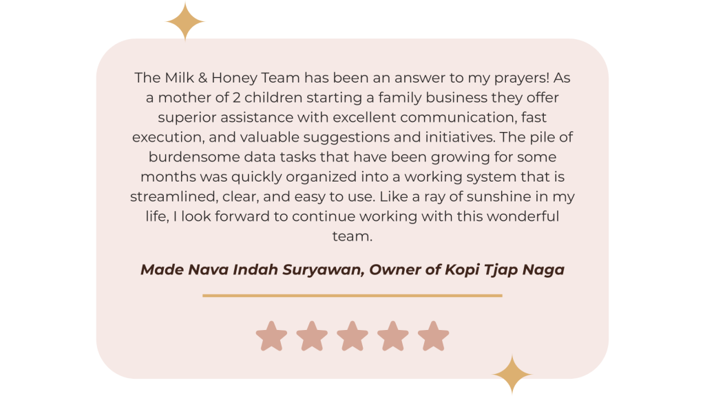 Happy client review of The Milk & Honey executive virtual assistant