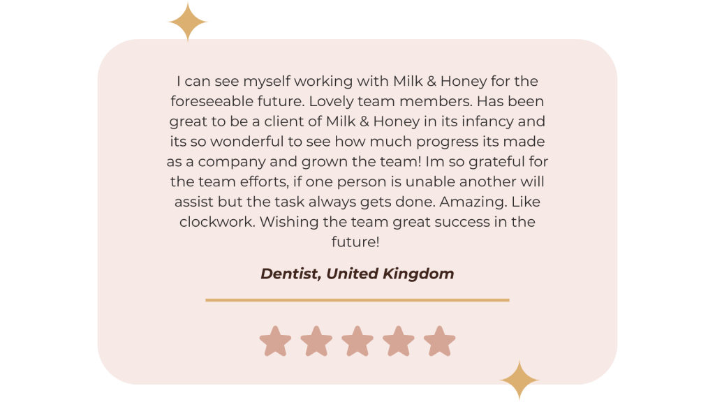 Happy client review of The Milk & Honey executive virtual assistant