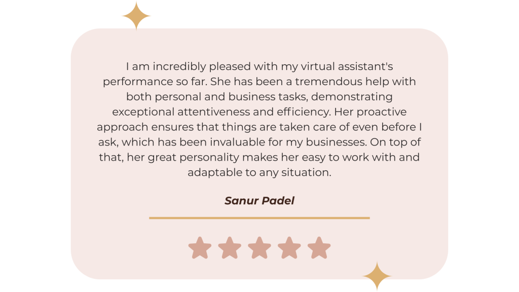 Happy client review of The Milk & Honey executive virtual assistant